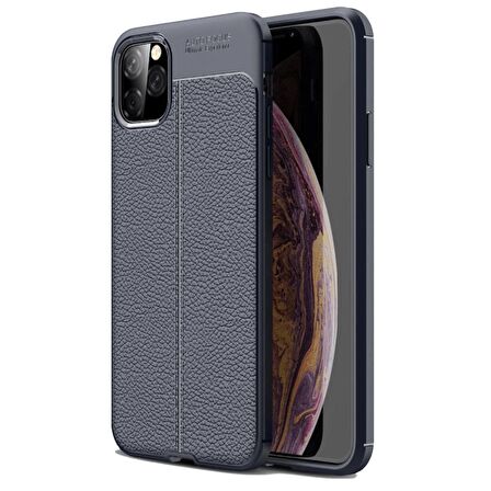 Smcase iPhone 11 Pro Max Kılıf Deri Dokulu Silikon  Tam Kapatan Cam