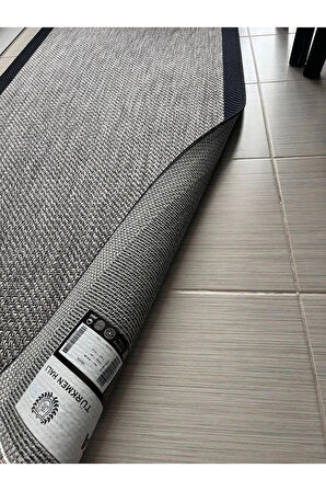 Türkmen Halı Siesta 1505 Siyah Bordürlü Gri Sisal Halı Bordürlü Kolay Temizlenen Hasır Yolluk