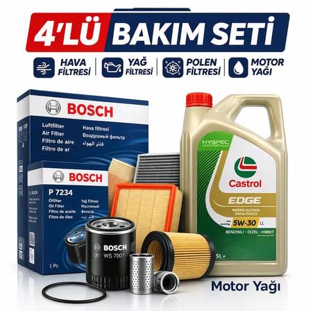 BOSCH Citroen Berlingo 1.6 Blue Hdi Dizel Castrol Edge 5W-30 Motor Yağı Filtre Seti (2015-2018) 4 Lü
