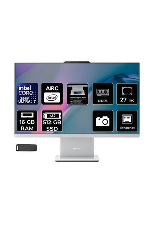 Ideacentre 27ILL11 Intel Core Ultra 7 256V 16GB RAM 512GB SSD 27" Full HD (1920x1080) FreeDOS F0JW0010TRP308 Beyaz AI-Powered All In One Bilgisayar + Per4 USB Bellek
