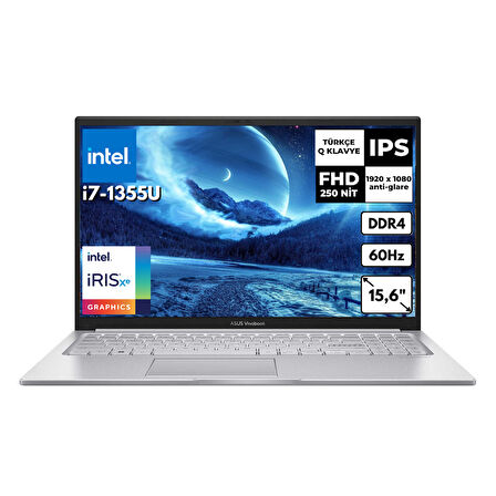 Asus VivoBook 15 i7-1355U 8 GB 1 TBSSD Iris Xe Graphics 15.6" FHD Windows 11 Home Notebook X1504VA-NJ412AT23