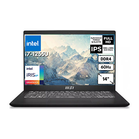 MSI Modern 14 C12MO-1039XTR i7-1255U 16 GB 1 TBSSD  Iris Xe Graphics 14" FHD Windows 11 Home Notebook C12MO-1039XTRAT8