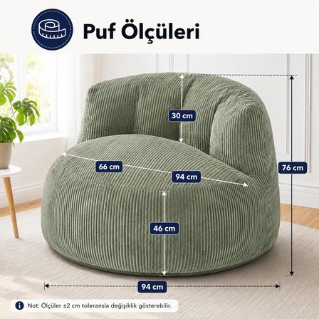 Puffiber Premium Yer Pufu Fitilli Kadife Tek Kişilik Relax Koltuk 94x76 Cm