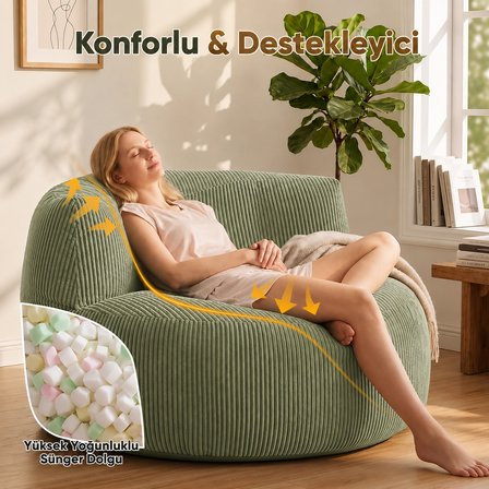 Puffiber Premium Yer Pufu Fitilli Kadife Tek Kişilik Relax Koltuk 94x76 Cm