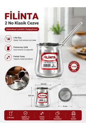 Filinta 2 No Klasik Paslanmaz Çelik Cezve | Türk Kahvesi Cezvesi | Çelik Kahve Cezvesi | Dayanıklı