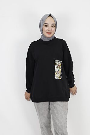 2 İp Kumaş İnci Ve Baskı Detaylı Oversize Sweatshirt