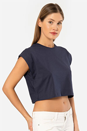 Türen Kadın Vatka Görünümlü Crop T-shirt 3402/Lacivert