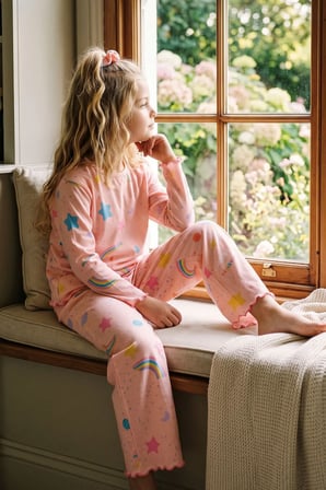 Kız Çocuk Gökkuşağı Desenli Beybi Overlok Somon Pijama Takımı – Toka Hediyeli