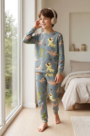 Dinozor Desenli Erkek Çocuk Pijama Takımı