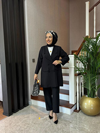 Casual Blazer Ceket Pantolon Takım Double Krep Kumaş Tesettür Giyim ST2187
