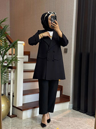 Casual Blazer Ceket Pantolon Takım Double Krep Kumaş Tesettür Giyim ST2187