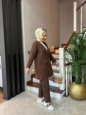 Casual Blazer Ceket Pantolon Takım Double Krep Kumaş Tesettür Giyim ST2187