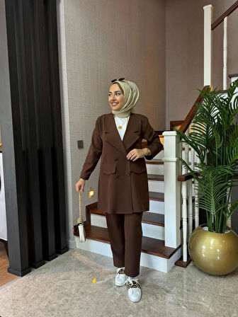 Casual Blazer Ceket Pantolon Takım Double Krep Kumaş Tesettür Giyim ST2187