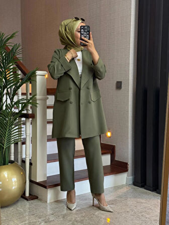 Casual Blazer Ceket Pantolon Takım Double Krep Kumaş Tesettür Giyim ST2187