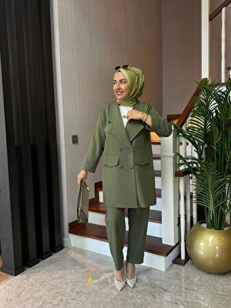 Casual Blazer Ceket Pantolon Takım Double Krep Kumaş Tesettür Giyim ST2187