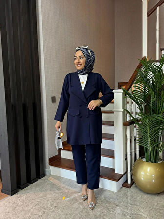 Casual Blazer Ceket Pantolon Takım Double Krep Kumaş Tesettür Giyim ST2187