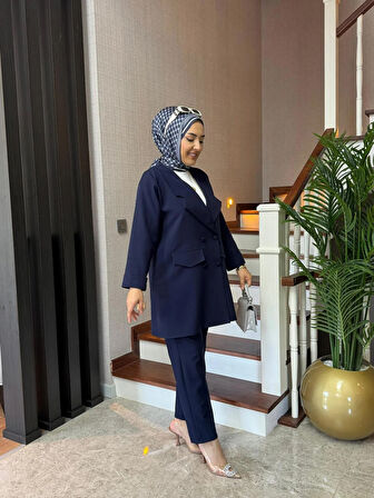 Casual Blazer Ceket Pantolon Takım Double Krep Kumaş Tesettür Giyim ST2187