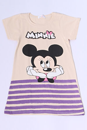 KIZ ÇOCUK ELBİSE KARAKTER BASKILI ÇİZGİLİ A25