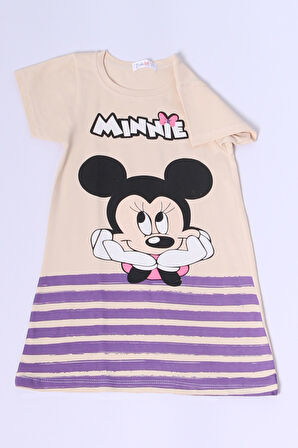 KIZ ÇOCUK ELBİSE KARAKTER BASKILI ÇİZGİLİ A25