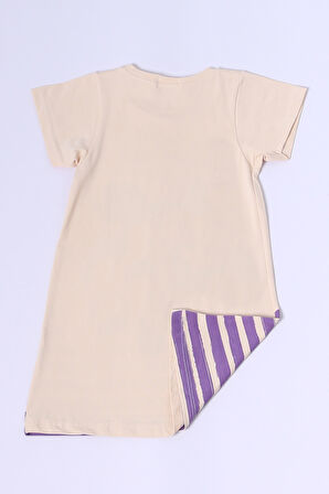 KIZ ÇOCUK ELBİSE KARAKTER BASKILI ÇİZGİLİ A25