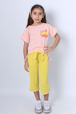 KIZ ÇOCUK İKİLİ TAKIM SIRT BASKILI PÜSKÜLLÜ KOLLARI FIFIRLI F20