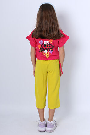 KIZ ÇOCUK İKİLİ TAKIM SIRT BASKILI PÜSKÜLLÜ KOLLARI FIFIRLI F20