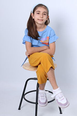 KIZ ÇOCUK İKİLİ TAKIM SIRT BASKILI PÜSKÜLLÜ KOLLARI FIFIRLI F20