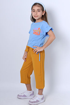 KIZ ÇOCUK İKİLİ TAKIM SIRT BASKILI PÜSKÜLLÜ KOLLARI FIFIRLI F20