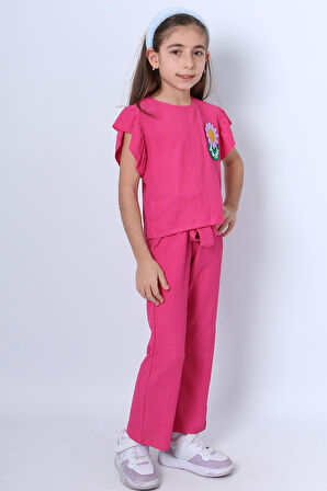 KIZ ÇOCUK İKİLİ TAKIM FIRFIRLI PAPATYA NAKIŞLI F11