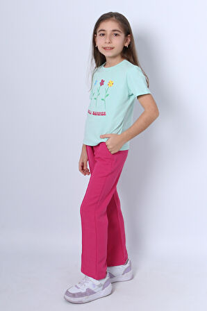 KIZ ÇOCUK İKİLİ TAKIM İSPANYOL PAÇA ÇİÇEK BASKILI D46