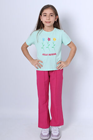 KIZ ÇOCUK İKİLİ TAKIM İSPANYOL PAÇA ÇİÇEK BASKILI D46