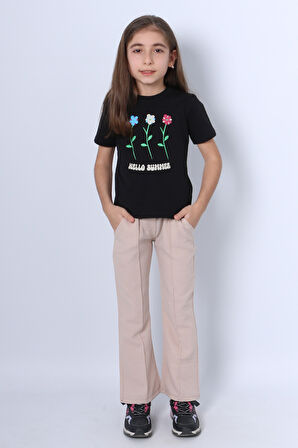 KIZ ÇOCUK İKİLİ TAKIM İSPANYOL PAÇA ÇİÇEK BASKILI D46