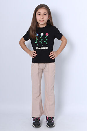 KIZ ÇOCUK İKİLİ TAKIM İSPANYOL PAÇA ÇİÇEK BASKILI D46