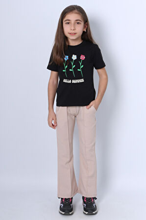 KIZ ÇOCUK İKİLİ TAKIM İSPANYOL PAÇA ÇİÇEK BASKILI D46