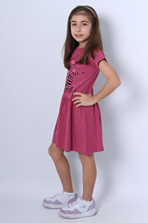 KIZ ÇOCUK ELBİSE FIRFIRLI KEDİCİK BASKILI A18