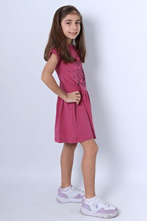 KIZ ÇOCUK ELBİSE FIRFIRLI KEDİCİK BASKILI A18