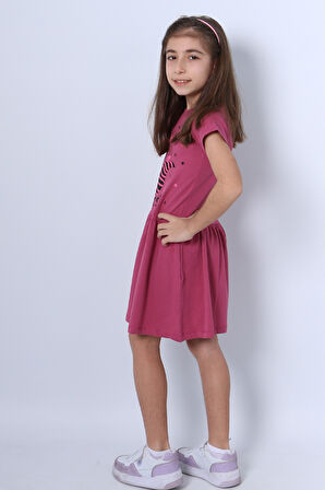 KIZ ÇOCUK ELBİSE FIRFIRLI KEDİCİK BASKILI A18