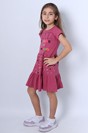 KIZ ÇOCUK ELBİSE FIRFIRLI PUANTİYELİ BASKILI A28