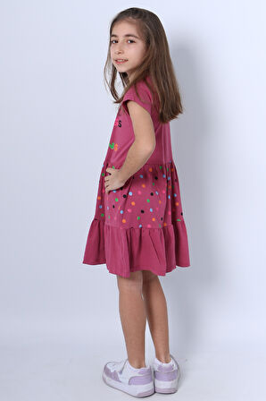 KIZ ÇOCUK ELBİSE FIRFIRLI PUANTİYELİ BASKILI A28