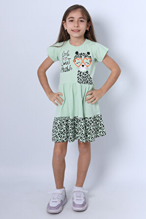 KIZ ÇOCUK ELBİSE FIRFIRLI KEDİCİK BASKILI C13