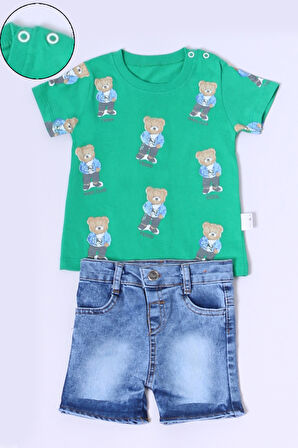 ERKEK BEBEK ŞORTLU TAKIM KOT ŞORTLU ÇITÇIT DETAYLI BASKILI B26