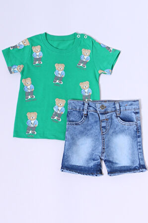 ERKEK BEBEK ŞORTLU TAKIM KOT ŞORTLU ÇITÇIT DETAYLI BASKILI B26