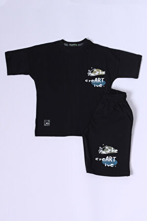 ERKEK ÇOCUK ŞORTLU TAKIM SIRT BASKILI OVERSİZE KALIP D45