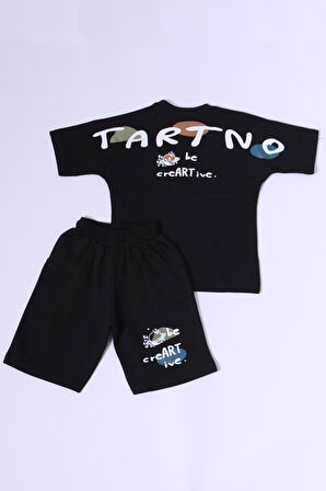 ERKEK ÇOCUK ŞORTLU TAKIM SIRT BASKILI OVERSİZE KALIP D45