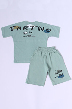 ERKEK ÇOCUK ŞORTLU TAKIM SIRT BASKILI OVERSİZE KALIP D45