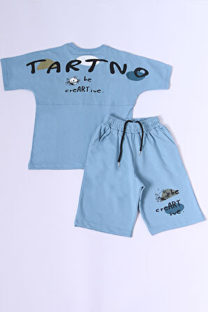 ERKEK ÇOCUK ŞORTLU TAKIM SIRT BASKILI OVERSİZE KALIP D45