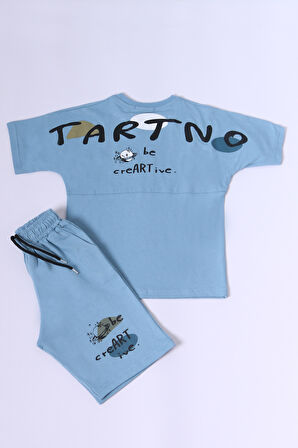 ERKEK ÇOCUK ŞORTLU TAKIM SIRT BASKILI OVERSİZE KALIP D45