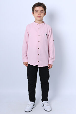 ERKEK ÇOCUK GÖMLEKLİ TAKIM HAKİM YAKA BASKILI DÜĞMELİ E2