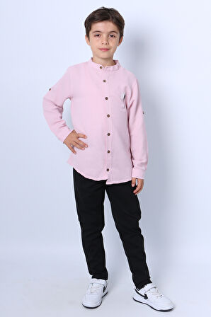 ERKEK ÇOCUK GÖMLEKLİ TAKIM HAKİM YAKA BASKILI DÜĞMELİ E2
