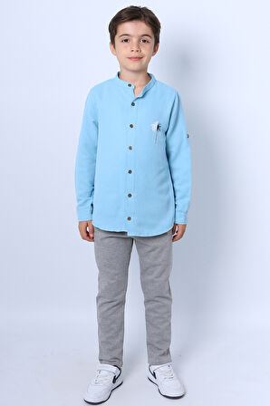 ERKEK ÇOCUK GÖMLEKLİ TAKIM HAKİM YAKA BASKILI DÜĞMELİ E2
